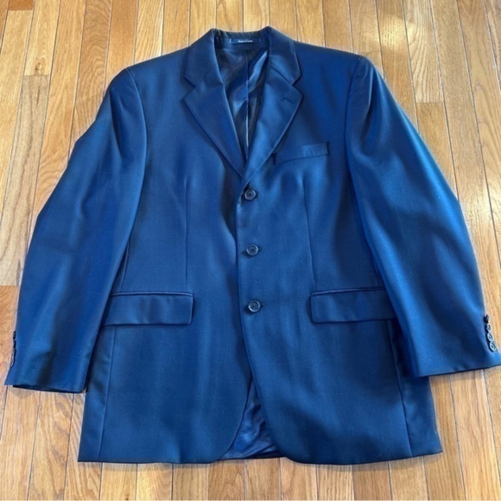 Chaps Ralph Lauren Single Breasted Suit Blazer Jacket Navy Blue Plaid Mens sz 40